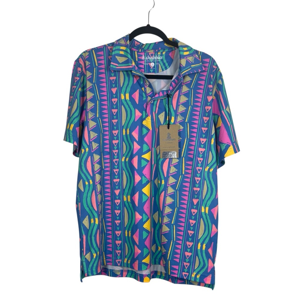Chubbies Shirt The Long Timer Performance Polo Tribal Colorful NEW